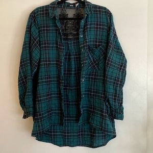 Urban Outfitters BDG Brand Flannel Shirt with Lace Panel
